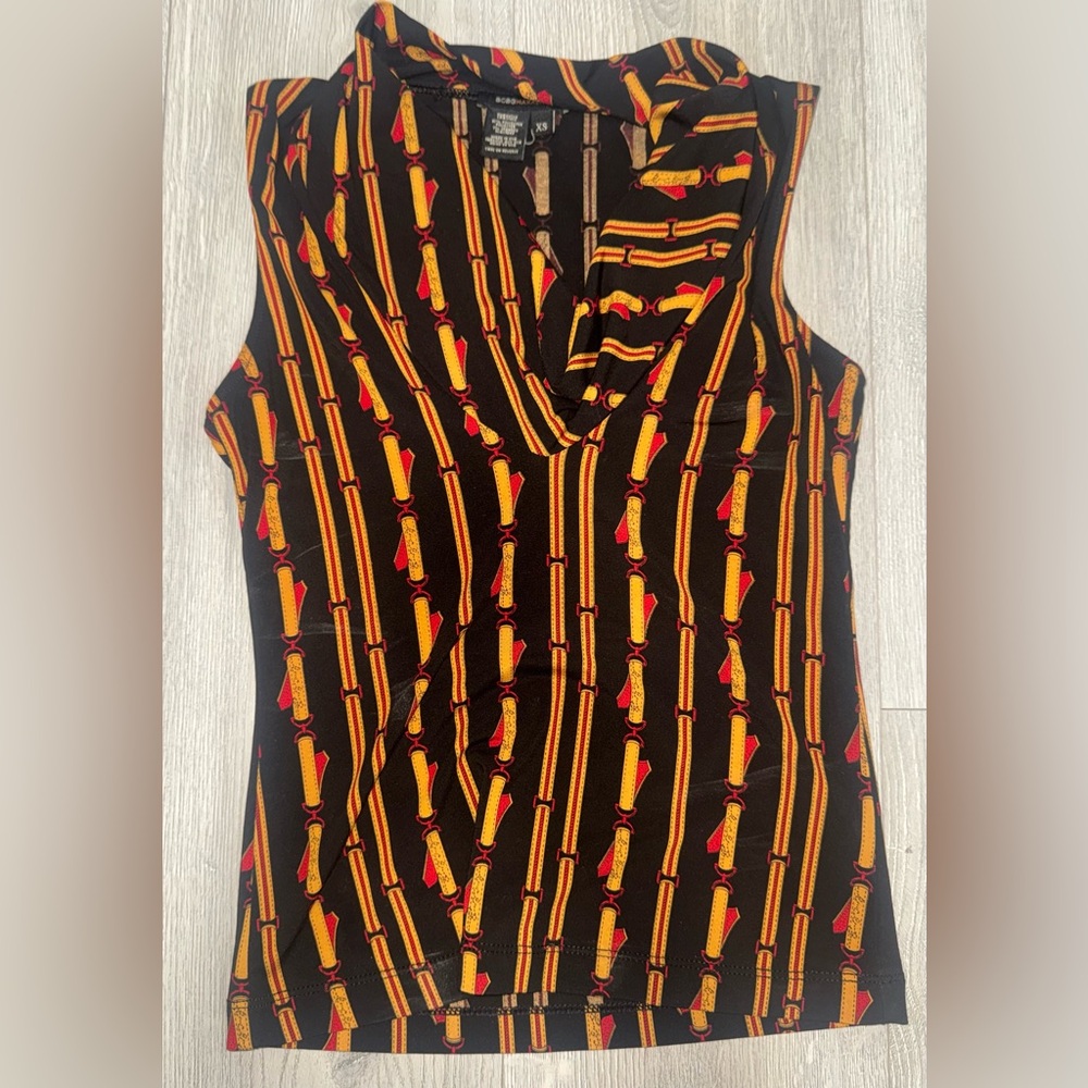BCBGMaxAzria Black and Yellow Patterned Blouse